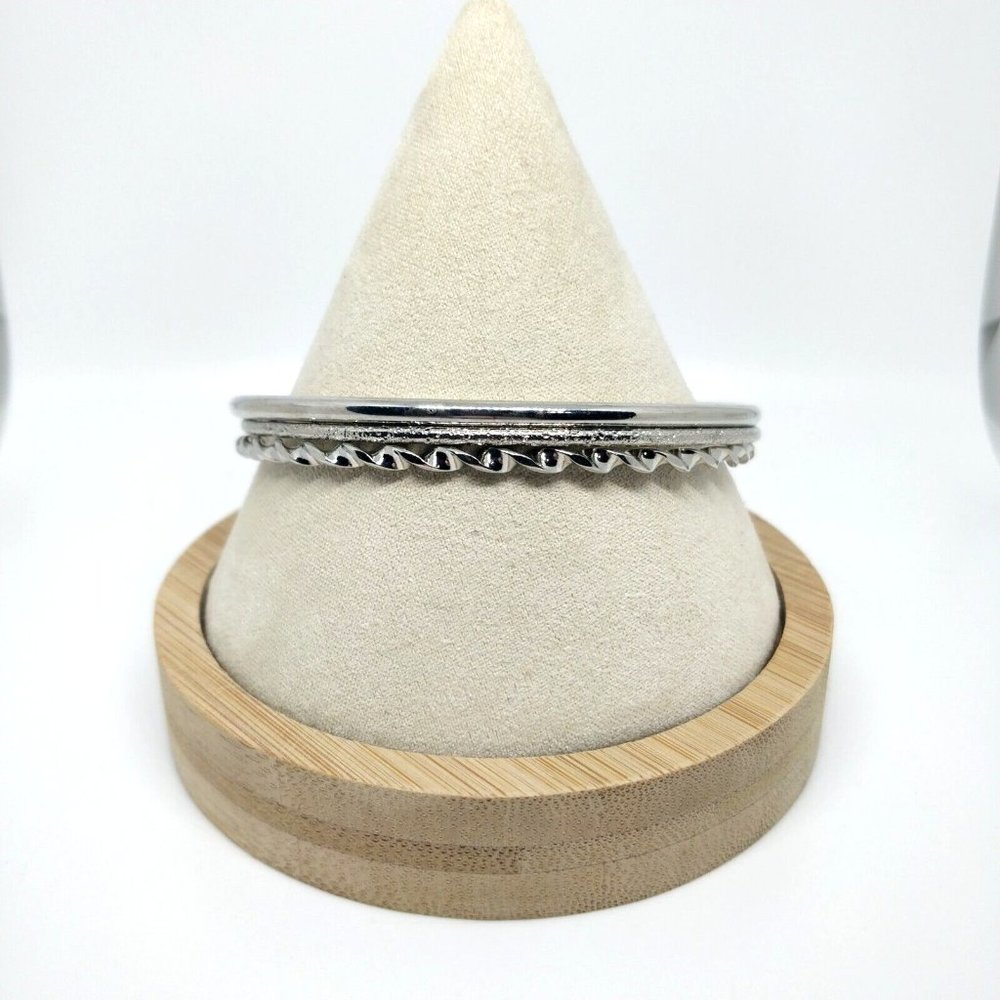 Silver Tone Stacking Bangle Bracelets Set of 3 Textured Smooth Twisted Simple